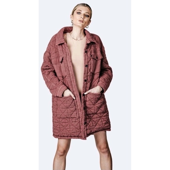 Avec Les Filles Jackets & Blazers - Avec‎ Les Filles Quilted Cotton Gauze Long Oversized Shacket Sz MISSING 1 BUTTON